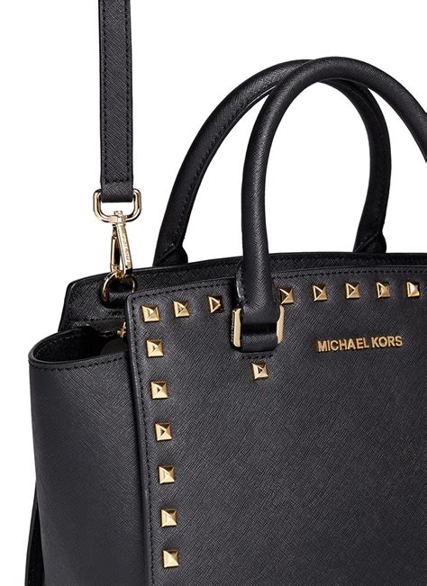 michael kors selma stud 星夜藍色防刮牛皮鉚釘小型斜背包|Michael kors selma studded satchel + FREE SHIPPING.